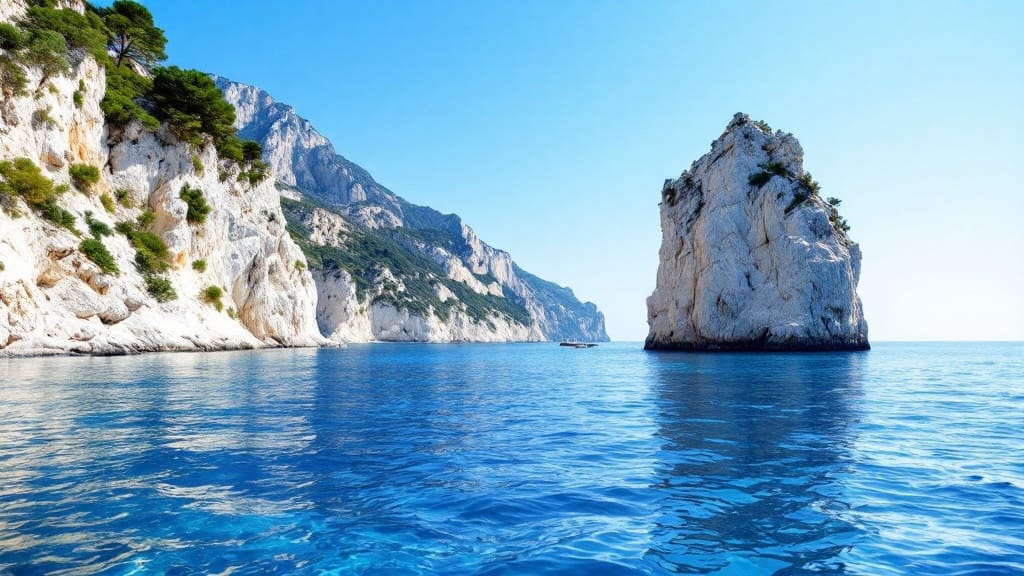 A scenic view of Capri's Faraglioni Rocks with clear blue waters